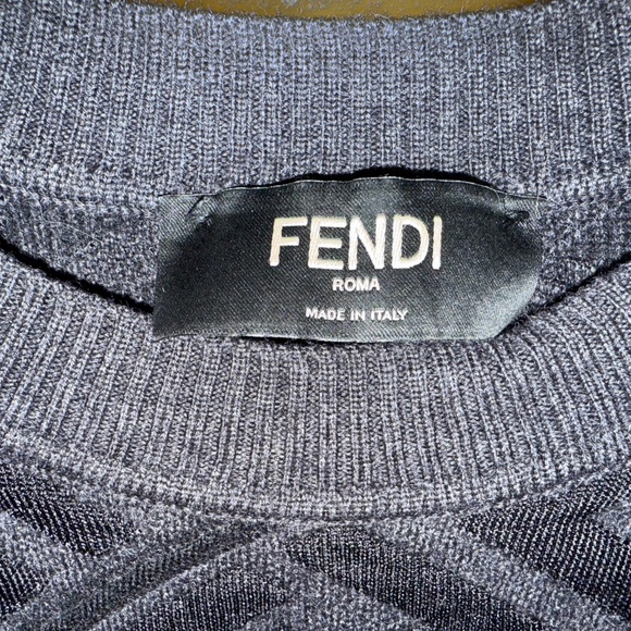 Fendi Dark Grey and Black Diagnol Stripped Zucca Knit Crew Neck Sweater - Picture 3 of 6